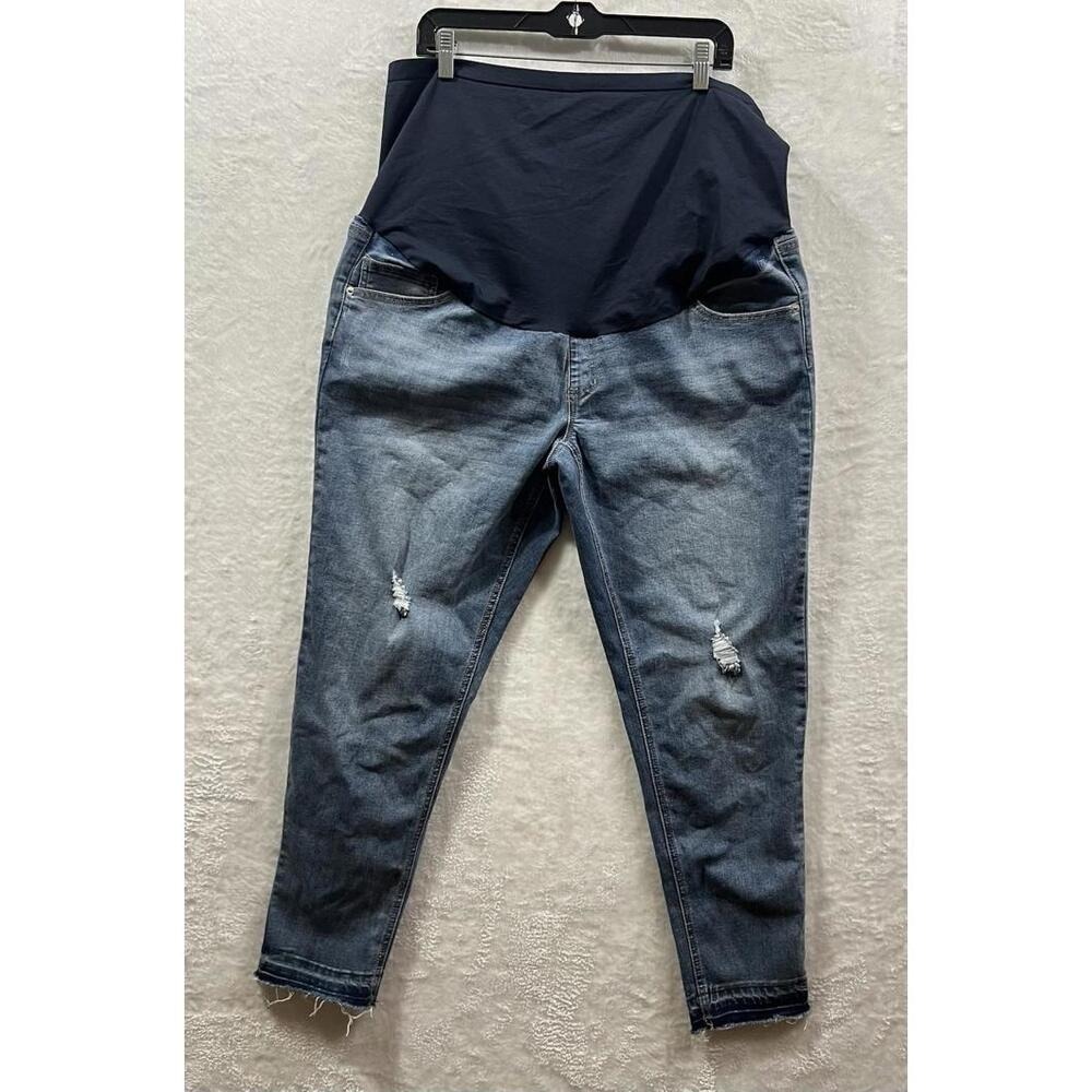 Time and Tru Maternity Jeans‎ XXL 20 Distressed Dark Wash Over Belly Panel